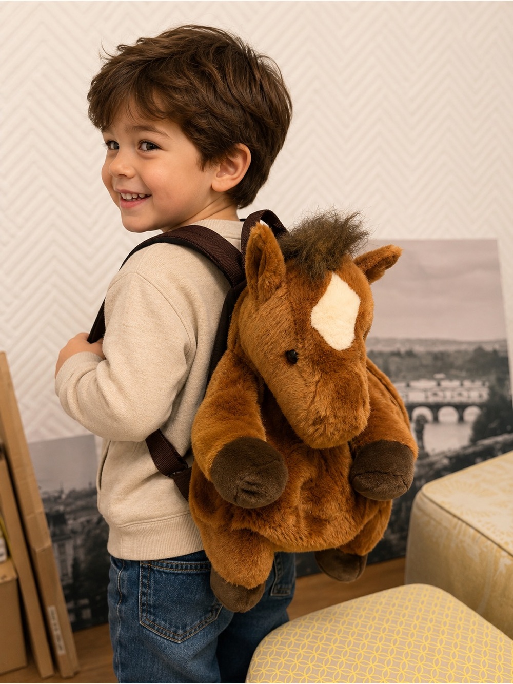 Plush Brown Horse kids backpack 🎒